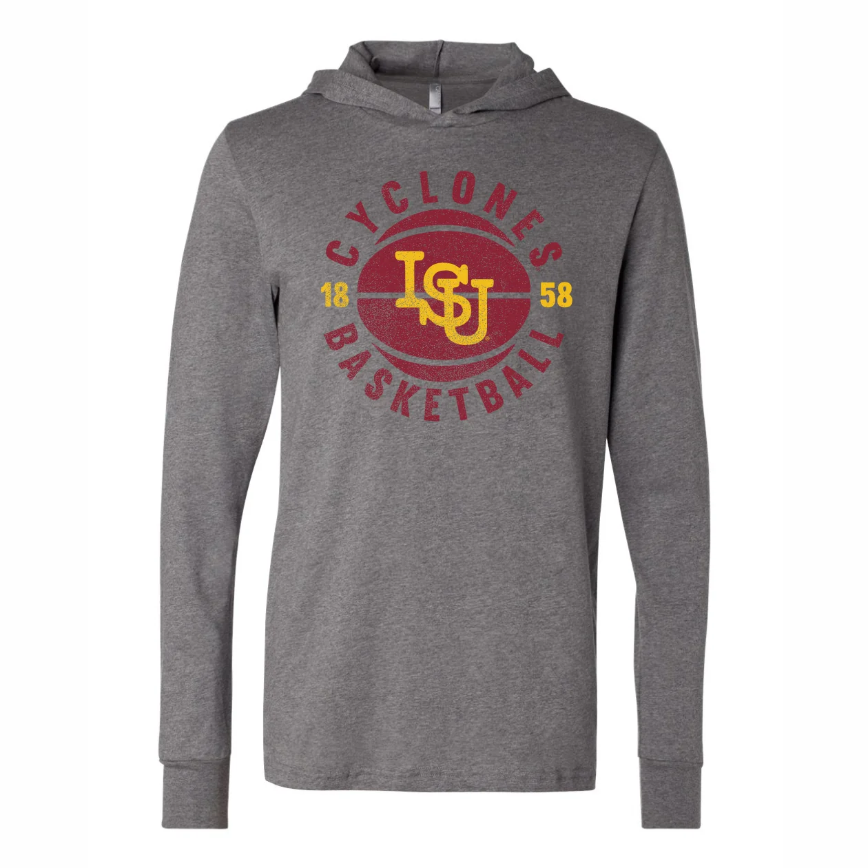 Iowa State Basketball Hooded Tee Men's Grey Vintage ISU Logo