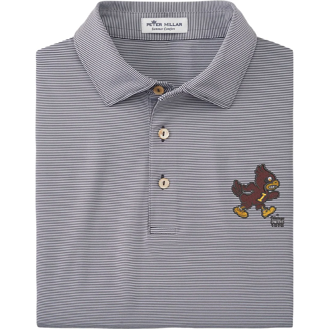 Iowa State Vintage Cy Men's Peter Millar Grey Stripe Polo