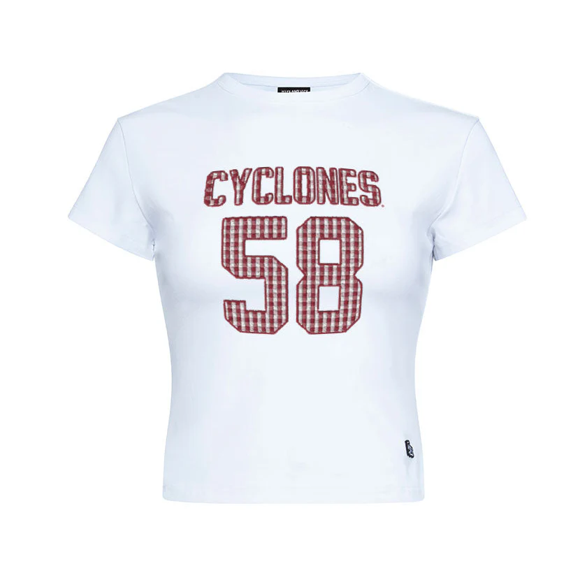 Iowa State Women's White Cropped Plaid Baby Tee